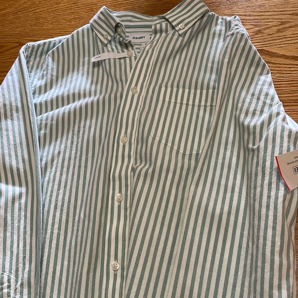 Old Navy Long Sleeve Stripe Shirt NWT Medium Slim Fit Green Striped